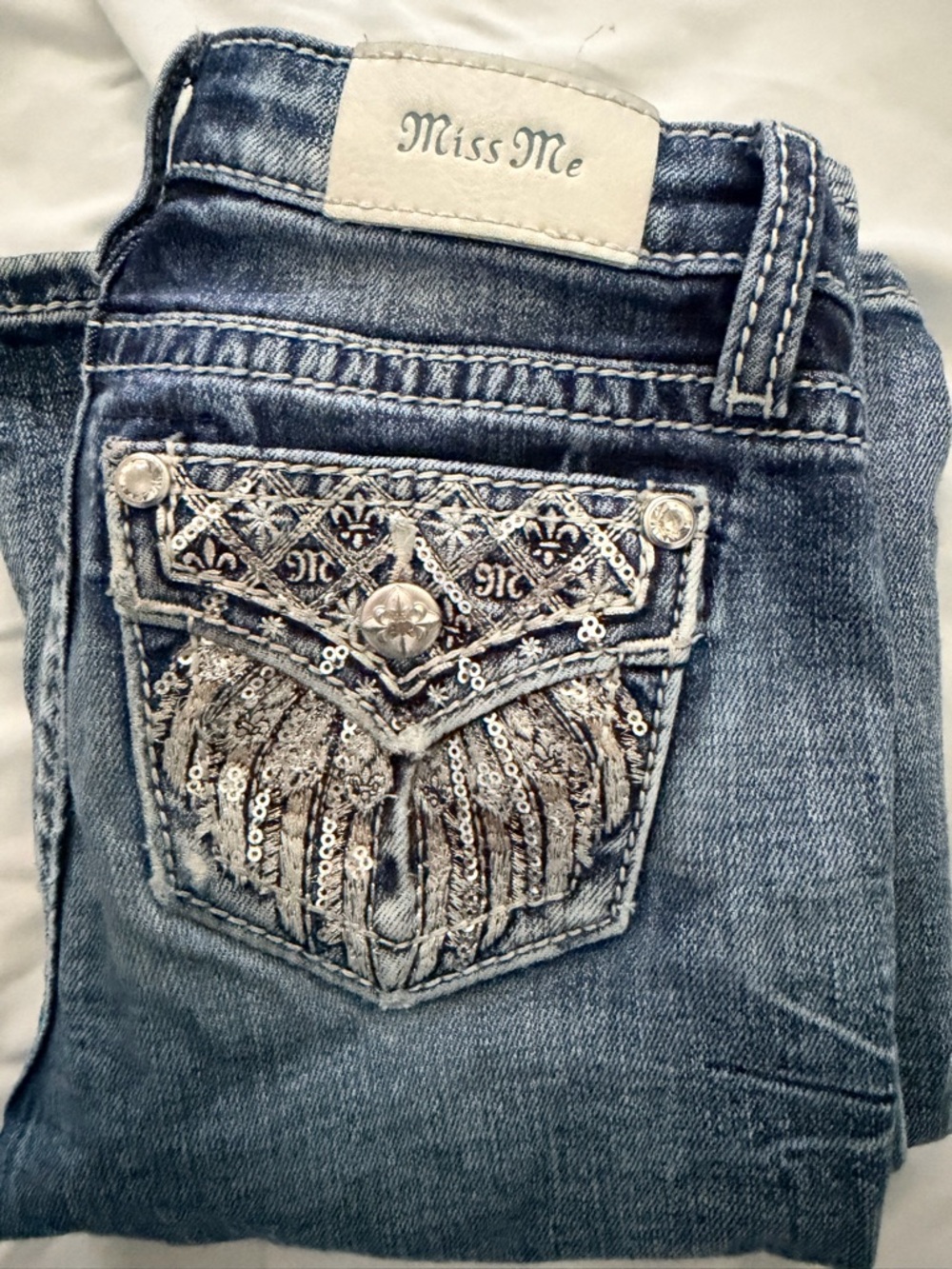 Miss Me Silver-Embellished Blue Jeans